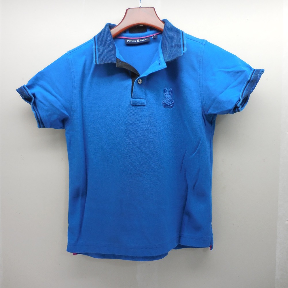 Psycho Bunny Mens Blue Pique Short Sleeve Polo Shirt Embroidered Logo Size M